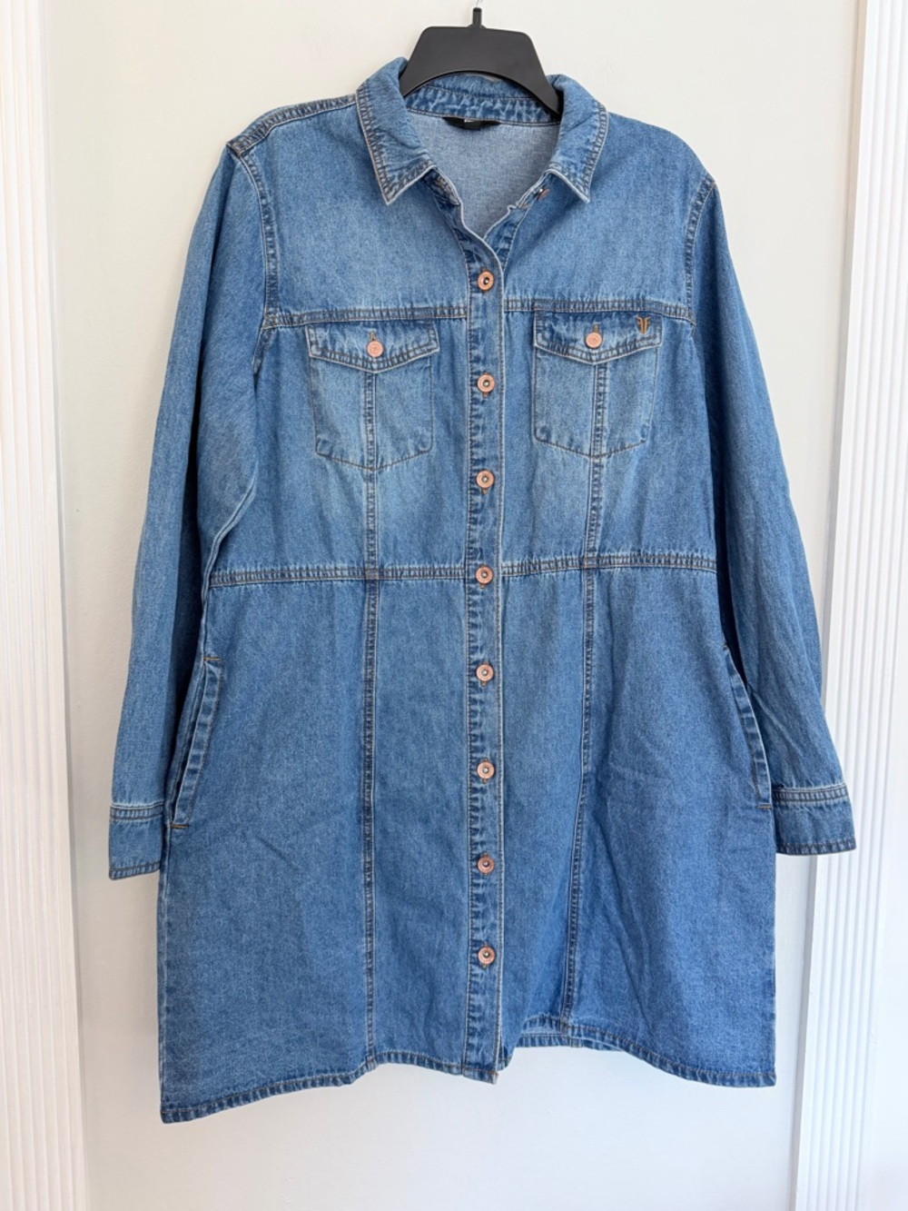 FRYE Denim Shirt Dress Button Front Long Sleeve Blue Jean Dress XL